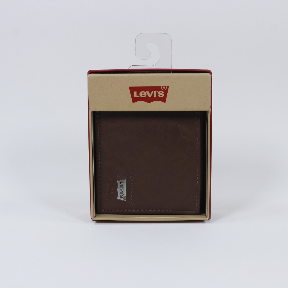 Levi's Men's Brown Leather Bifold Wallet with ID Flap – Brand New in Box
